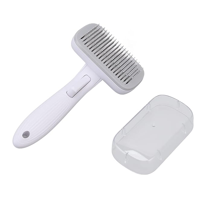Cat Brush For Shedding, De Shedding Brush Dog Hair Dogs Cats Grooming Tool Self Cleaning Slicker Hair For Rabbit Massage Removes Loose Undercoat (Steel Wire Rubber Head Gray)