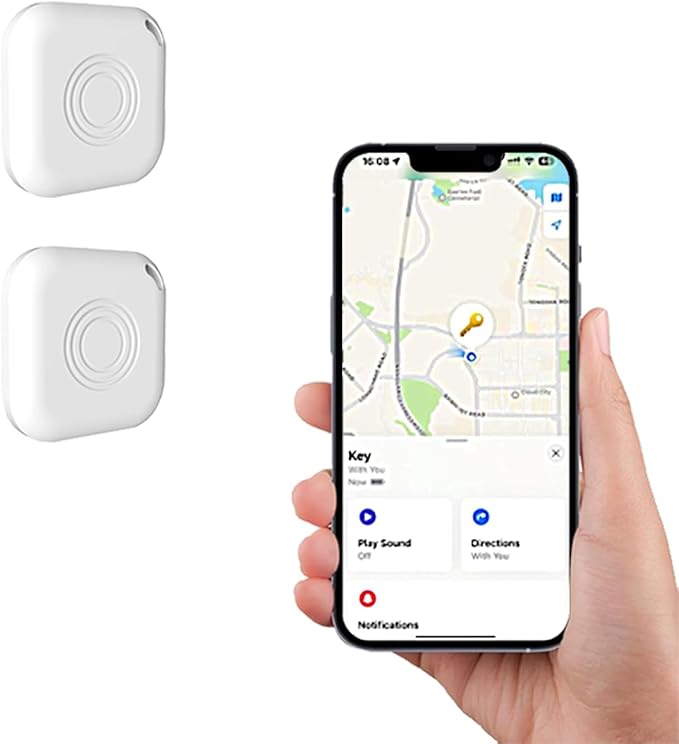 Air Tracker Tags-2 Pack Tracker Work with Apple Find My (iOS Only), Key Finder and Item Locator for Backpack, Suitcases, Pet, Wallet with Diverse Holder
