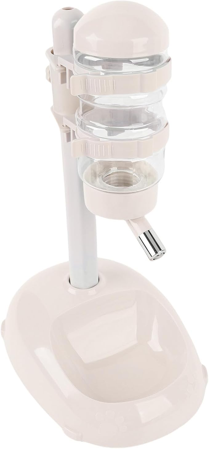 Pet Standing Water Dispenser, Adjustable Height Dog Water Bottle, with Food Feeder Bowl for Small Dogs Cats (Beige)