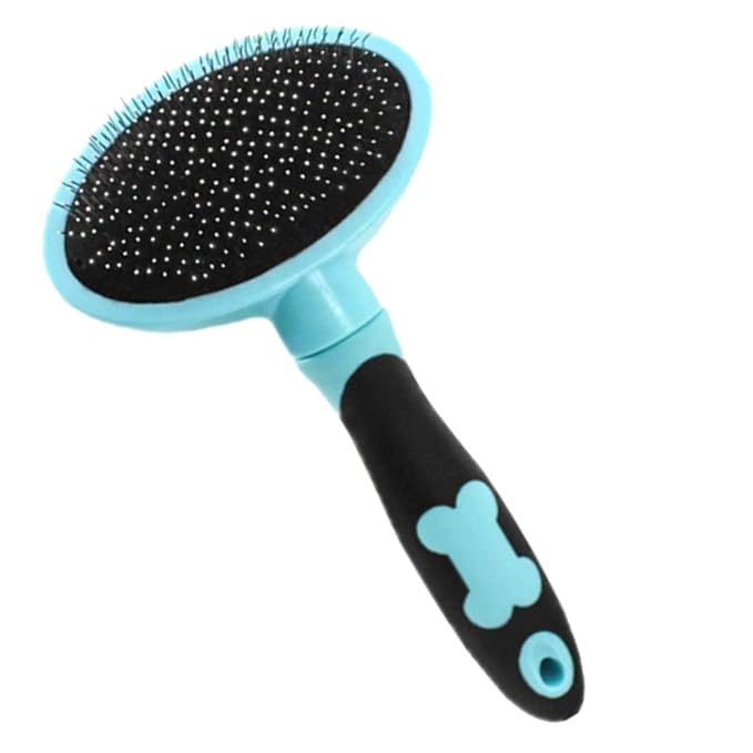 Cat Grooming Brush Tool for Cats Dogs Self-cleaning Slicker Comb Gentle Deshedding Brush for Long Haired Pets Blue Massage Bristle Design for Painless Grooming