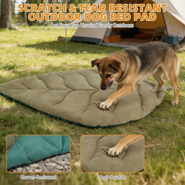 Outdoor Dog Travel Bed, Waterproof Reversible Leaf Mat for Small Medium Dogs Cats Camping, Road Trip, Portable Durable Pet Bed with Carry Bag, Washable Foldable Puppy Mat Indoor, 26x43in