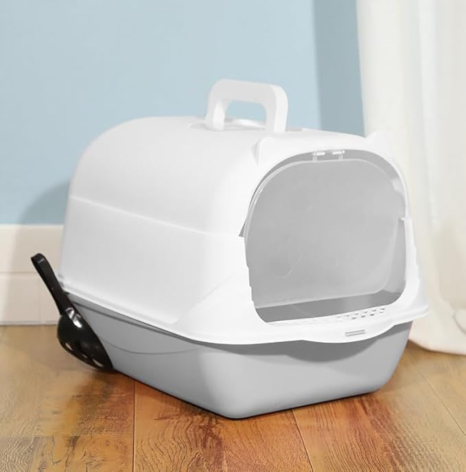 Cat Litter Box Enclosure Anti Splashcat Cat Toilet with Handle Clamshell Deodorization Kitty Litter Box Cat Supplies (Blue)