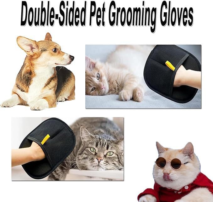 Cat Grooming Gloves, Pet Hair Removal Glove for Cats & Dogs, 2025 New Upgrade Efficient Grooming Gloves for Pet Hair, Reusable Pet Hair Remover Glove (2PC)