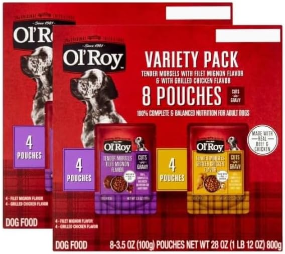 Ol's~Roys Cuts in Gravy Wet Dog Food Variety Pack, Tender Morsels Filet Mignon Flavor and Tender Morsels Grilled Chicken Flavor, 3.5 Oz ~ 8 Count ~ (2 Pack)