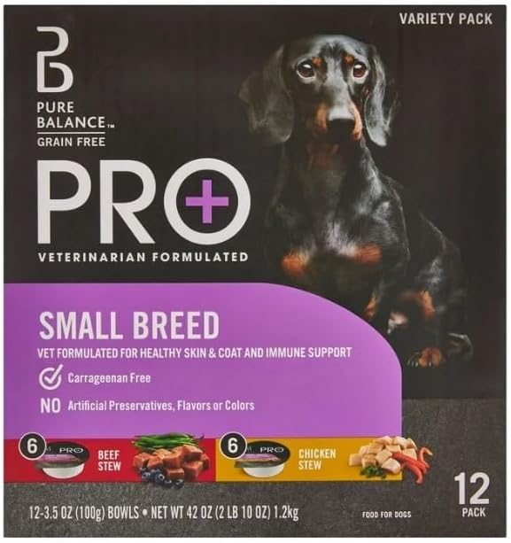 Pure~Balance Pro+ Beef Stew & Chicken Stew Wet Dog Food for Small Breeds, Grain Free ~ 3.5 Oz Cups ~ (12 Pack)