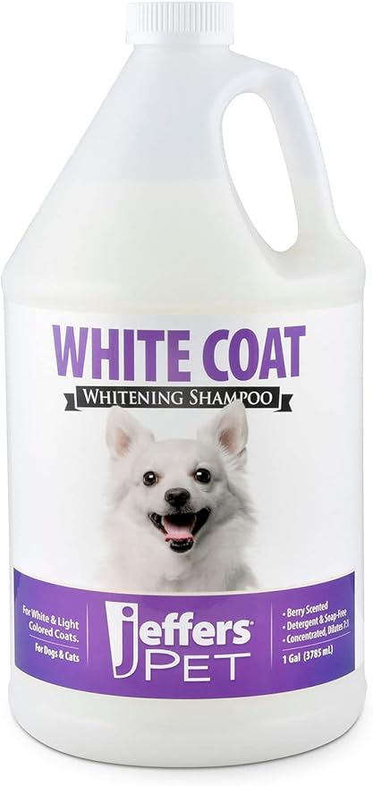 Jeffers Pet White Coat Shampoo for Dogs, Cats, & Small Animals, 1 Gallon - Soap Free, Concentrated Formula for White & Light Coats, Berry Scented, Safe for All Coat Types, Ideal for Grooming