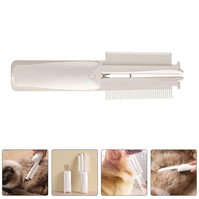 Multi-function 3-in-1 Foldable Pet Grooming Comb for Dogs and Cats, White Hair Removal and Dematting Brush, Compact Daily Use Pet Supply for Indoor Fur Care