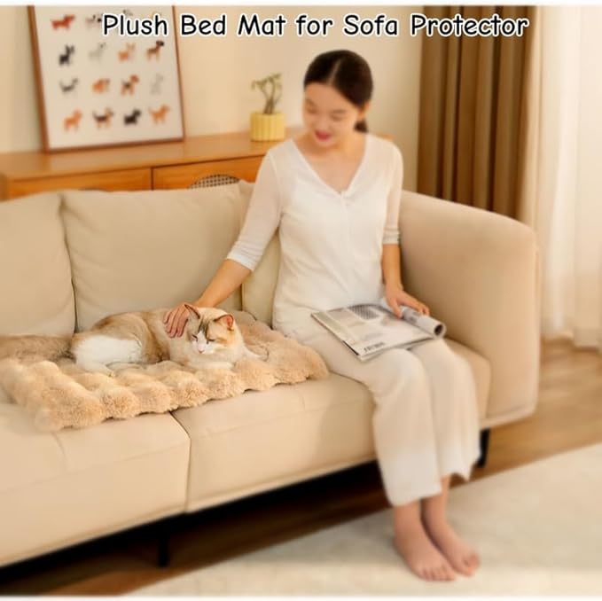 Cat Bed Mat Dog Crate Pads, Cat Beds for Indoor Cats Small Dogs, Plush Pet Bed Mats Faux Fur Dog Crate Mat with Removable Pillow for Cages/Floor/Couch (Green,S-15.7 * 19.6 in)