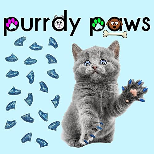 40 Pack Soft Nail Caps for Cat Claws Blue Glitter Large
