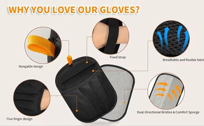 Pet Hair Remover Gloves for Dogs & Cats – Reusable Grooming Mitt with Five Finger Design, Remove Fur from Couch, Carpet, Car & Furniture (1 Pair)