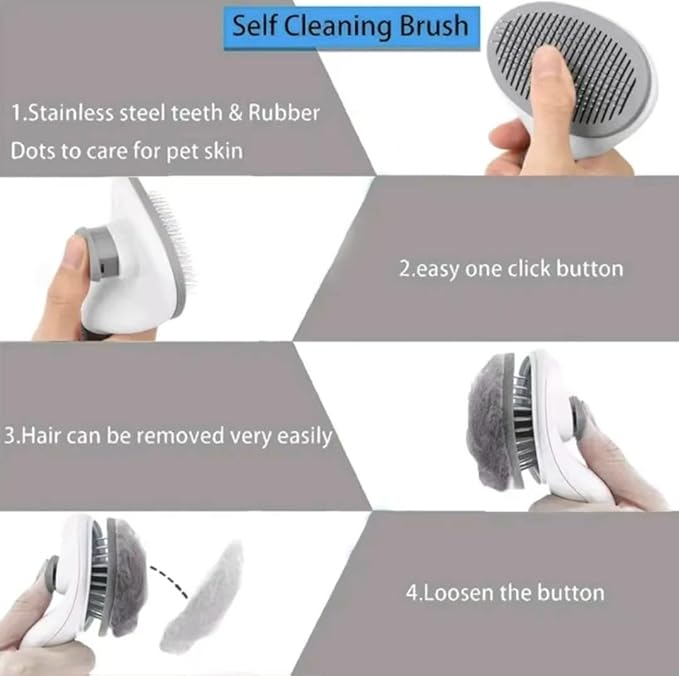 Self Cleaning Slicker Brush - Cat Brush Skin-Friendly Deshedding Grooming Massaging Tool for Long & Short Haired Pets, Cat Hair Brushes Easy Removes Undercoat for Dogs Cats Rabbits (Gray)