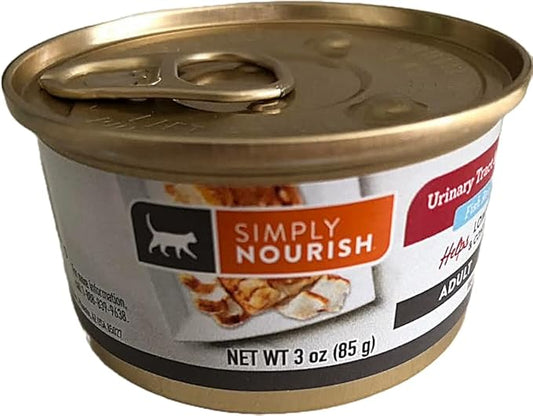 SIMPLY NOURISH Adult Cat Urinary Tract & Hairball Control. Fish Recipe in Broth Pate. Helps Lower Urine pH & Control Hairballs. 6-3oz Cans