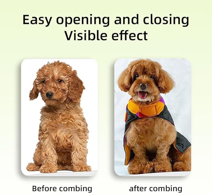 Cat Shedding Comb for Long Matted Hair, Cat Flea Comb for Indoor Cats or Dogs, Release Button Self-Cleaning Pet Combs, Long & Short Stainless Steel Metal Teeth, White