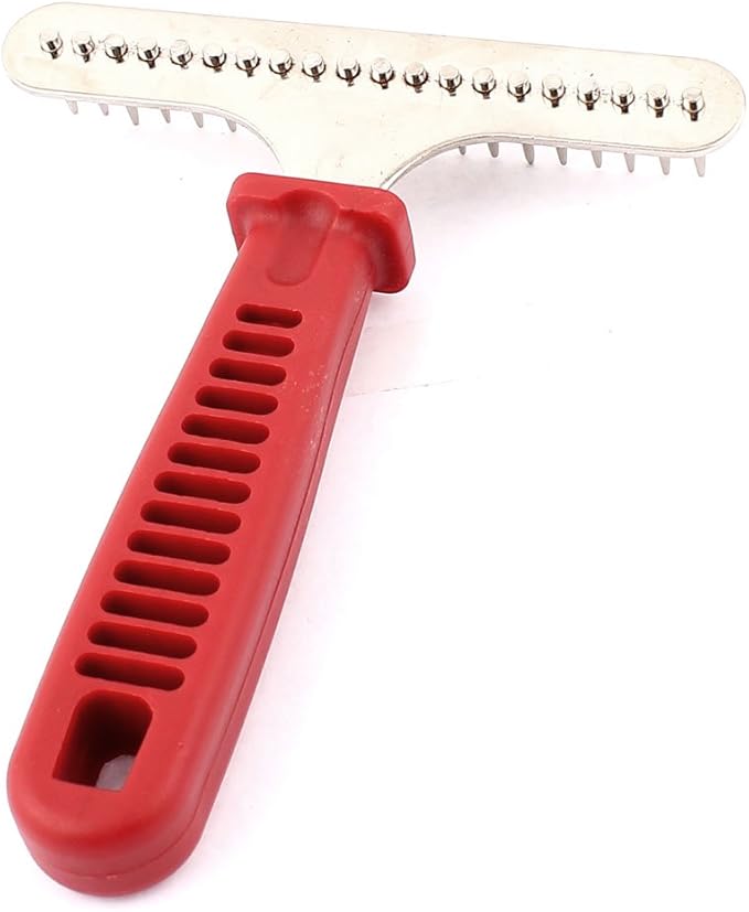 uxcell Plastic Handle Pet Dog Care Cleaning Grooming Comb Brush Rake, Red