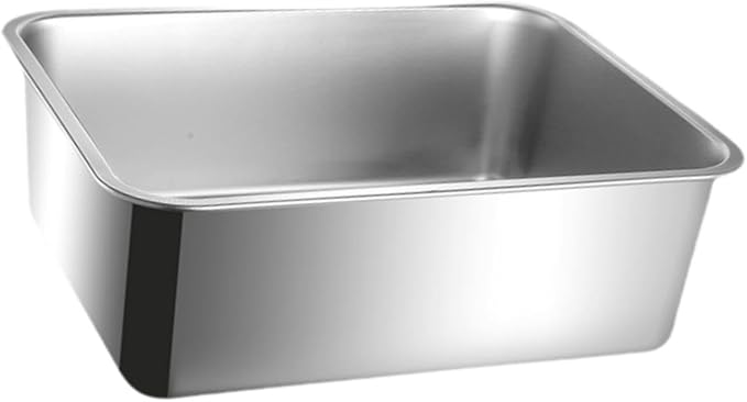 Stainless Steel Cat Litter Box Splashproof Open Top Large Easy to Clean Sand Box for Small Cats Litter Pan- 49.5cmx34.5cm