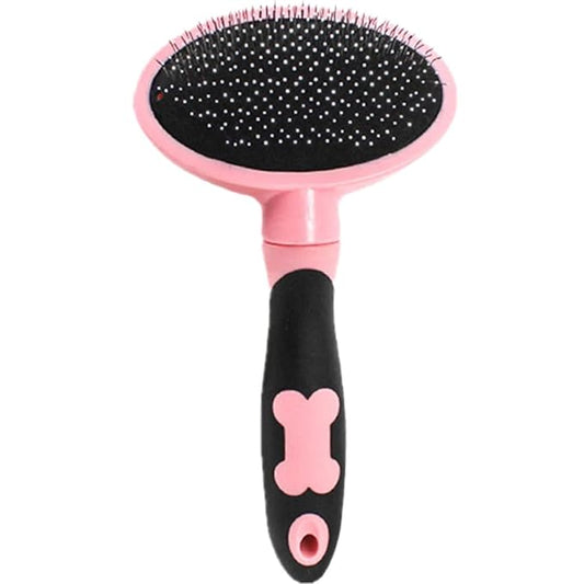 Pet Grooming Brush and Cat Hairbrush Pink Dotted Handle, Soft Bristles Shedding Comb for Cats and Dogs, Pet Hair Cleaning Tool for Daily Grooming