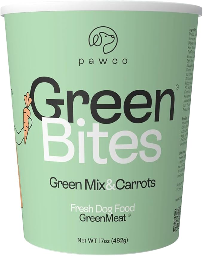 Pawco Fresh Premium Dog Food – Supports Energy, Digestion & Overall Health – Mixed Veggies Recipe with Supergreens, Carrots, Flaxseed, DHA, Omega-3 & Probiotics – GreenBites – Pack of 10 x 17oz