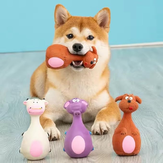 4pcs Cute Latex Dog Chew Toys with Sound, Interactive Biting Toys for Dental Health, Puppy Teething Pet Supplies Multicolor