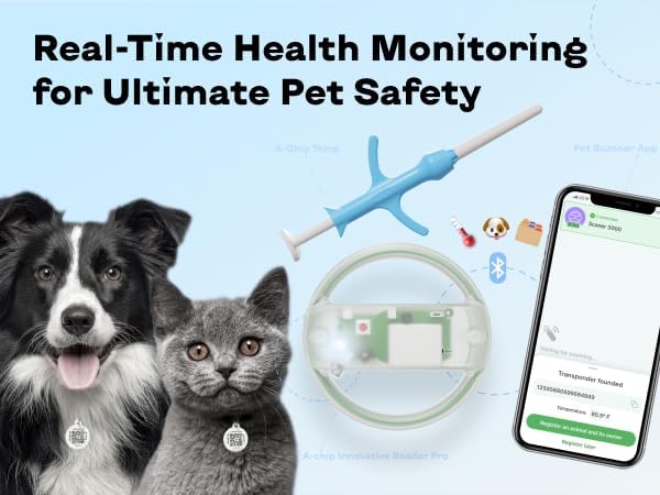 Microchip Scanner - RFID Reader - Chip Pet Scanners with Registration and Temperature Monitoring Seamless Animal ID Integration for Animals, Dogs, Cats, Puppy, Kitten