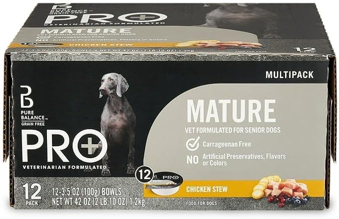 Pure Balance Pro Chicken Stew Wet Dog Food, Grain-Free for Mature Dogs, Natural High Protein, Supports Healthy Digestion & Joints, 3.5oz Cups, 12-Pack, Premium Taste & Nutrition