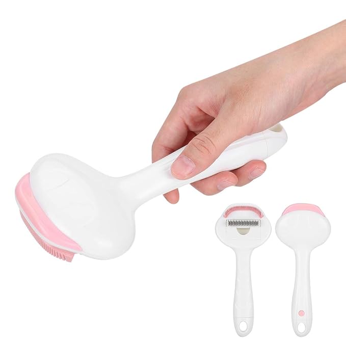 Cat Grooming Brush with Curved Blade, Detangling Comb for Shedding Control, Dual Layer Deshedding Tool for Long or Short Hair Cats, Painless Hair Removal Brush