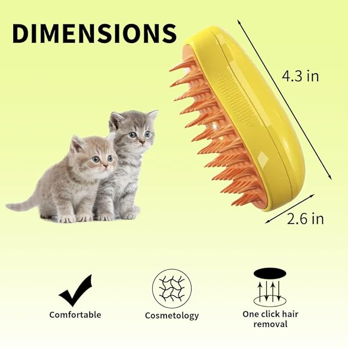 Steamy Mango 3-in-1 Steam Grooming Brush, Eliminates Flying & Tangled Hair, Water Spray for Cats & Dogs, Shedding & Massage Tool