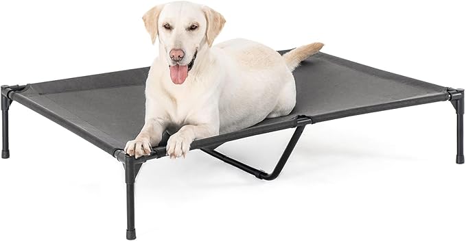 XL Elevated Dog Bed for Large Dogs, Extra Raised Dog Cot Beds, Heavy Duty Pet Cots with Durable Supportive Teslin Recyclable Mesh, Indoor & Outdoor Pet Bed, Dark Grey