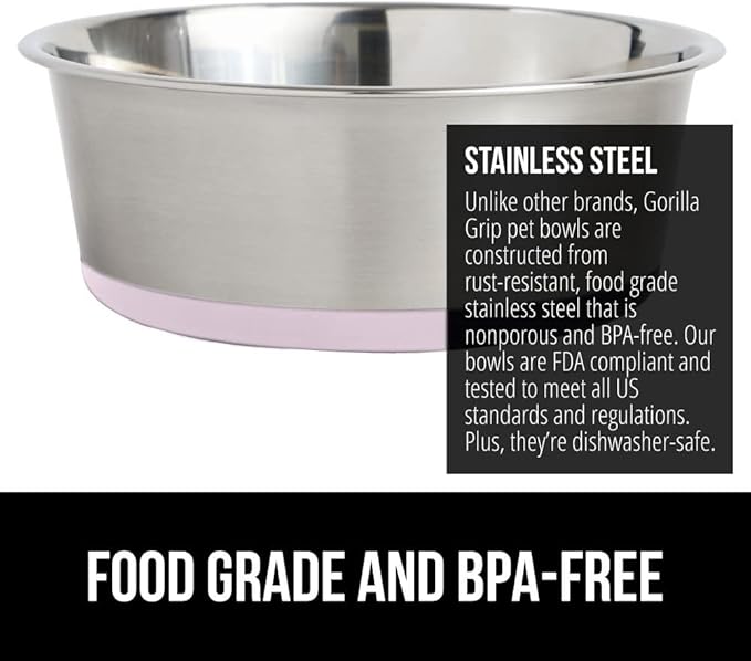 Gorilla Grip Thick Cat Litter Trapping Mat and Stainless Steel Dog Bowls Set of 2, Cat Mat is 35x23 Inch, Stainless Steel Dog Bowls Hold 2 Cups, Both in Light Pink Color, 2 Item Bundle