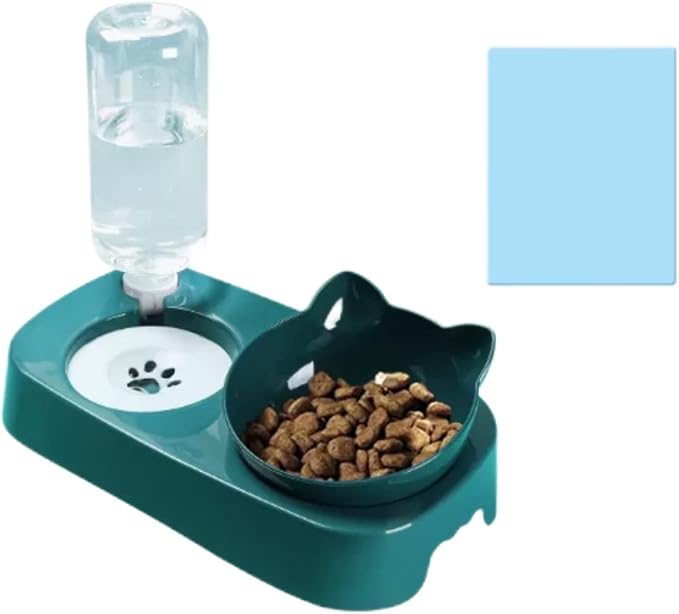 Cat Bowl, Automatic Drinking Water, Anti Slip Pad Design for Anti Tipping Water and Food, Suitable for Cats/Dogs, Blue/Green/Pink, 11.02 * 11.81 * 6.49 Inches. (Green)