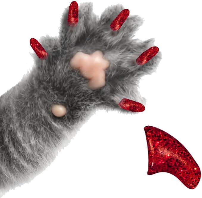 6 Month Piece Soft Nail Caps with Adhesive for Cat Claws - Candy Apple RED Medium