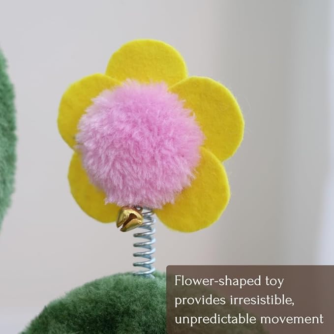 PetPals Cactus Cat Scratcher with Self- Grooming Brush, Double Sided Natural Sisal Scratching Pad, Potted Cactus Sisal Scratcher with Flower Toy, for Indoor Multi-Kitten Home,18" H