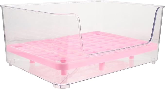 Pet Litter Box Semi-Enclosed Acrylic Cat Toilet with Anti-Splash Design Medium Size Pink Portable Cat Bedpan for Indoor Housebreaking