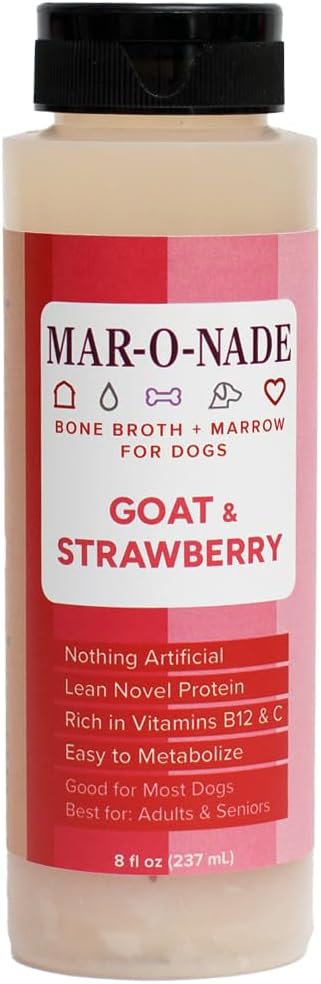 Bone Broth + Marrow Topper for Dogs - Goat & Strawberry, 8 fl oz - Grain-Free, AAFCO-Compliant, Small-Batch Nutritional Topper