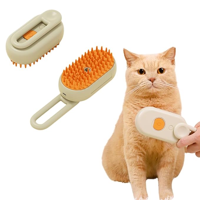 Cat Steam Brush,Rechargeable with Handle,Self-Cleaning Grooming Tool, for Cats and Dogs,3 In 1 Cat Steamy Brush, Multifunctional Hair Comb for Removing Tangled and Loose Hair (Beige)