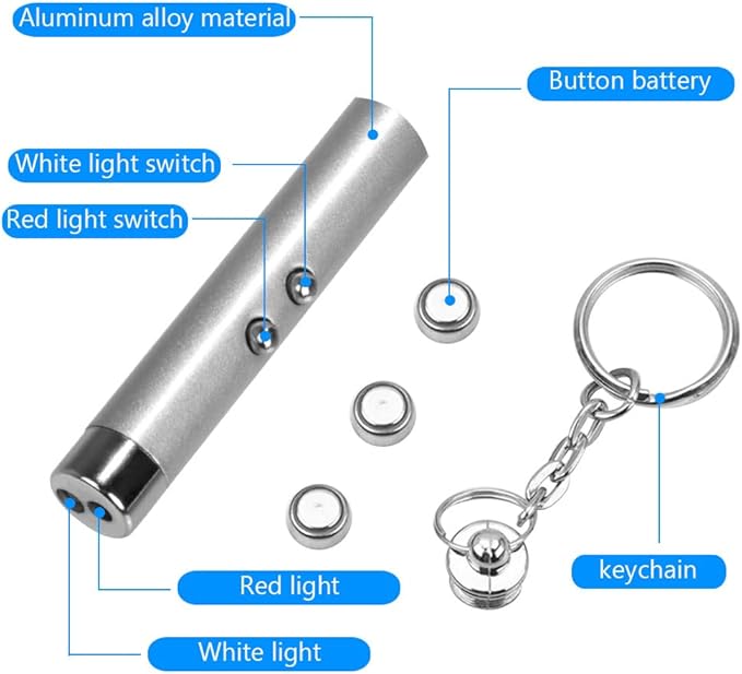 2-in-1 Cat Pet Toy Red LED Pointer Pen White Flashlight Torch Interactive Training Pen for Cat Dogs