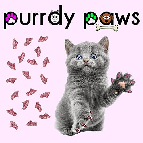 6 Month Supply Soft Nail Caps for Cats Pink Glitter Kitten - Extra Adhesives