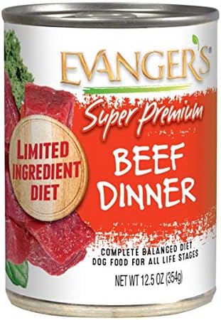 Evanger's Super Beef Dinner for Dogs – 12 Count, 12.5 oz Each – Grain Free Wet Dog Food with Spinach & Kale – All Life Stages – Limited Ingredient Diet