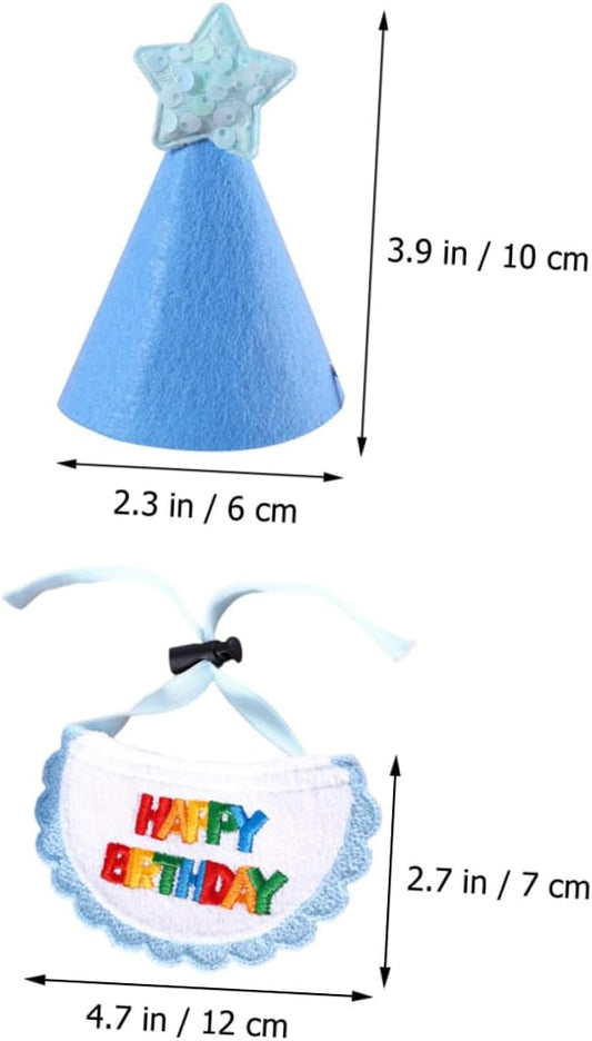 Beaupretty Dog Birthday Hat and Embroidered Bib Set with Blue Star Design, Decorative Party Pet Bandana and Cosplay Hat for Cats and Dogs, Adjustable Party Supplies for Pet Celebrations