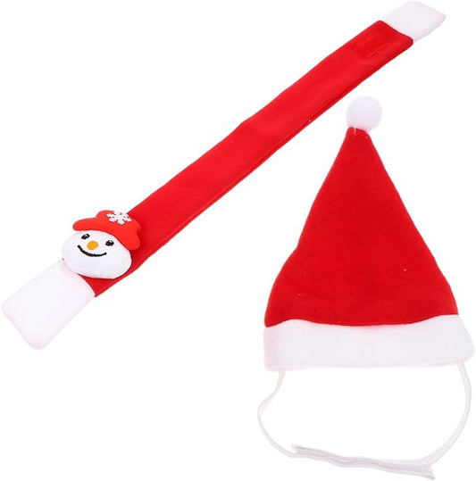 Amosfun Christmas Dog Scarf and Santa Hat Set, 2pcs Holiday Pet Costume Accessories, Soft Festive Pet Collar and Cap for Dogs and Cats, for Christmas Party Supplies