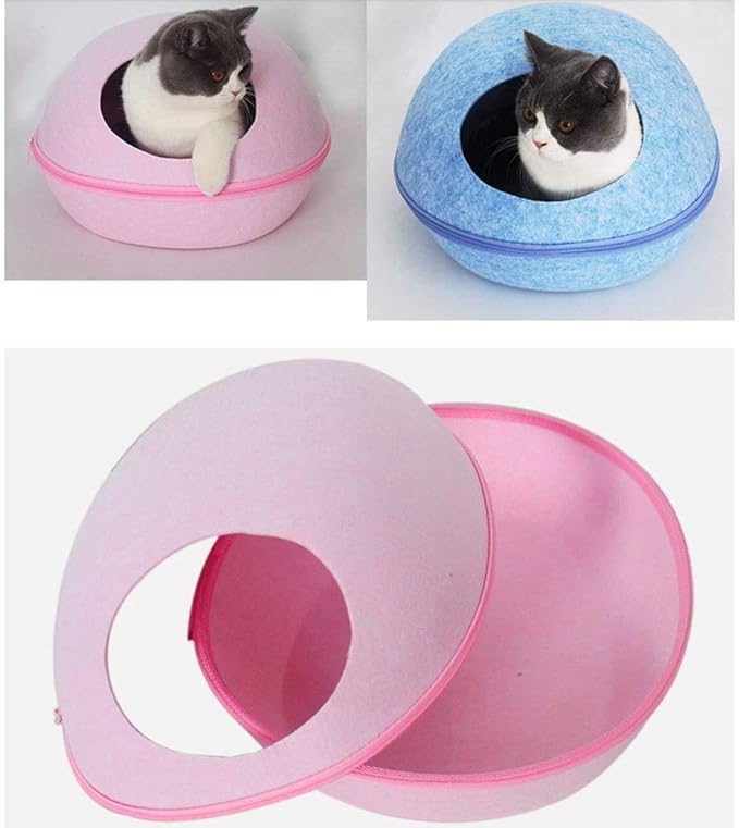 Ultra Soft Material Dog Cat Bed Cave Sleeping Bag Zipper Egg Shape Pet Felt Cloth House Nest Basket for Cats Animals Supplies Washable Pet Bed(Pink,48 * 38 * 25cm)