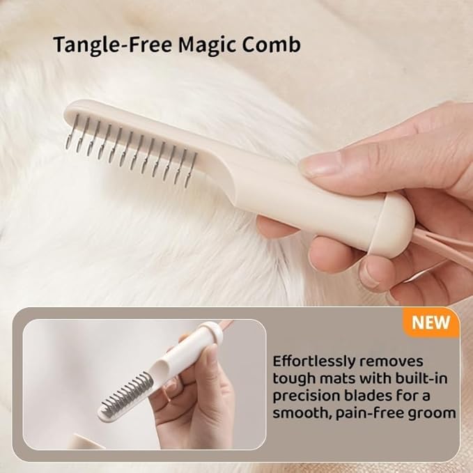 3-in-1 Pet Grooming Combs for Matted Hair Dogs/Cats,Stainless Grooming Comb with Short & Long Teeth,With a Lint Roller for Dust & Hair,Hidden Dematting Comb for Long Hair,Easy to Use and Clean Green
