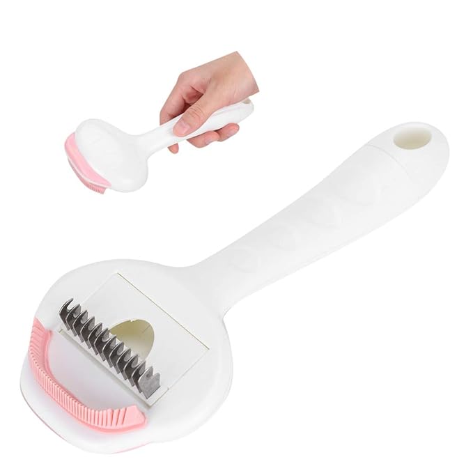 Cat Grooming Brush with Curved Blade, Detangling Comb for Shedding Control, Dual Layer Deshedding Tool for Long or Short Hair Cats, Painless Hair Removal Brush