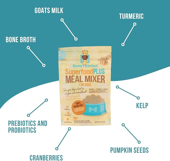 Fish SuperfoodPLUS Meal Mixers for Dogs - USA Sourced Meal Toppers for Dogs, Supporting Joint, Gut, and Heart Health - Dog Prebiotics and Probiotics Food Mixers - 5 oz