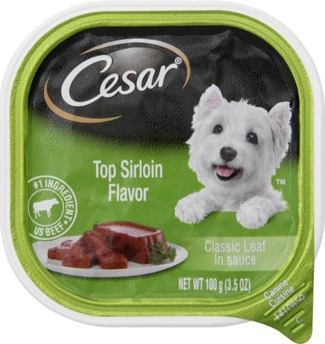 Cesar Wet Dog Food Classic Loaf in Sauce Top Sirloin Flavor, 3.5 oz. Easy Peel Tray (Pack of 6)