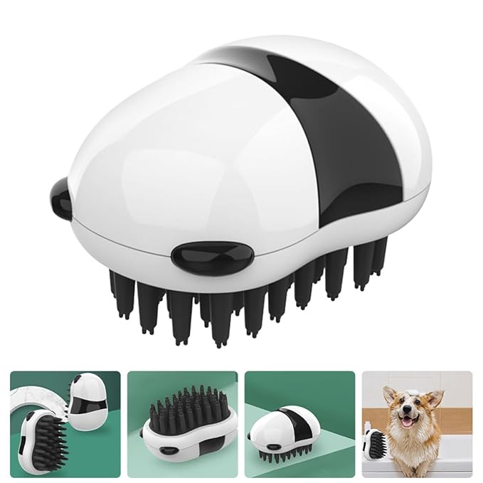 Pet Bath Brush Dog Bath Brush with Panda Design Soft Rubber Bristles for Puppy and Cat Bathing Supplies