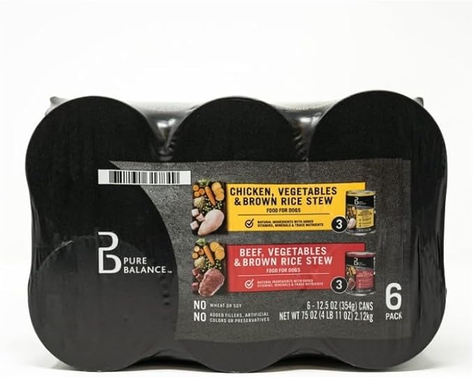 Pure~Balance Beef Stew and Chicken Stew Wet Dog Food Variety Pack ~ 12.5 Oz Cans ~ (6 Pack)