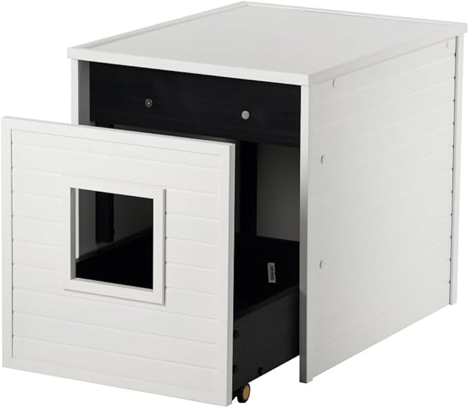 New Age Pet ECOFLEX Freedom Litter Loo Moisture‑Resistant Enclosure & End‑Table, Non‑Toxic, Pull Out Drawer, Indoor Cat Furniture, Antique White