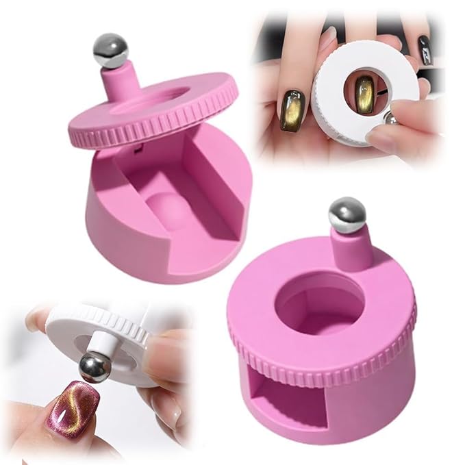 2026 New Rotating Cat Eye Magnet, Beginner-Friendly Nail Tool with Magnetic Force, Easy DIY Glossy Cat Eye Effect (Pink - Steel Ball)