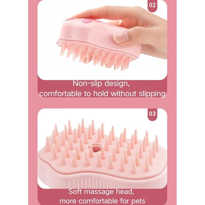 Cat Steam Brush - 3 In1 Steamy Cat Brush, Self-Cleaning Steamy Tool for Massage, Multifunctional Grooming for Removing Tangled and Loose Hair (Pink)