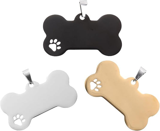 STOBAZA 3pcs Dog Id Tags Bone Shape Blank Engraved Pendant Set Metal Pet Identity Tags for Collars in Silver Black and Gold for Pet Supplies